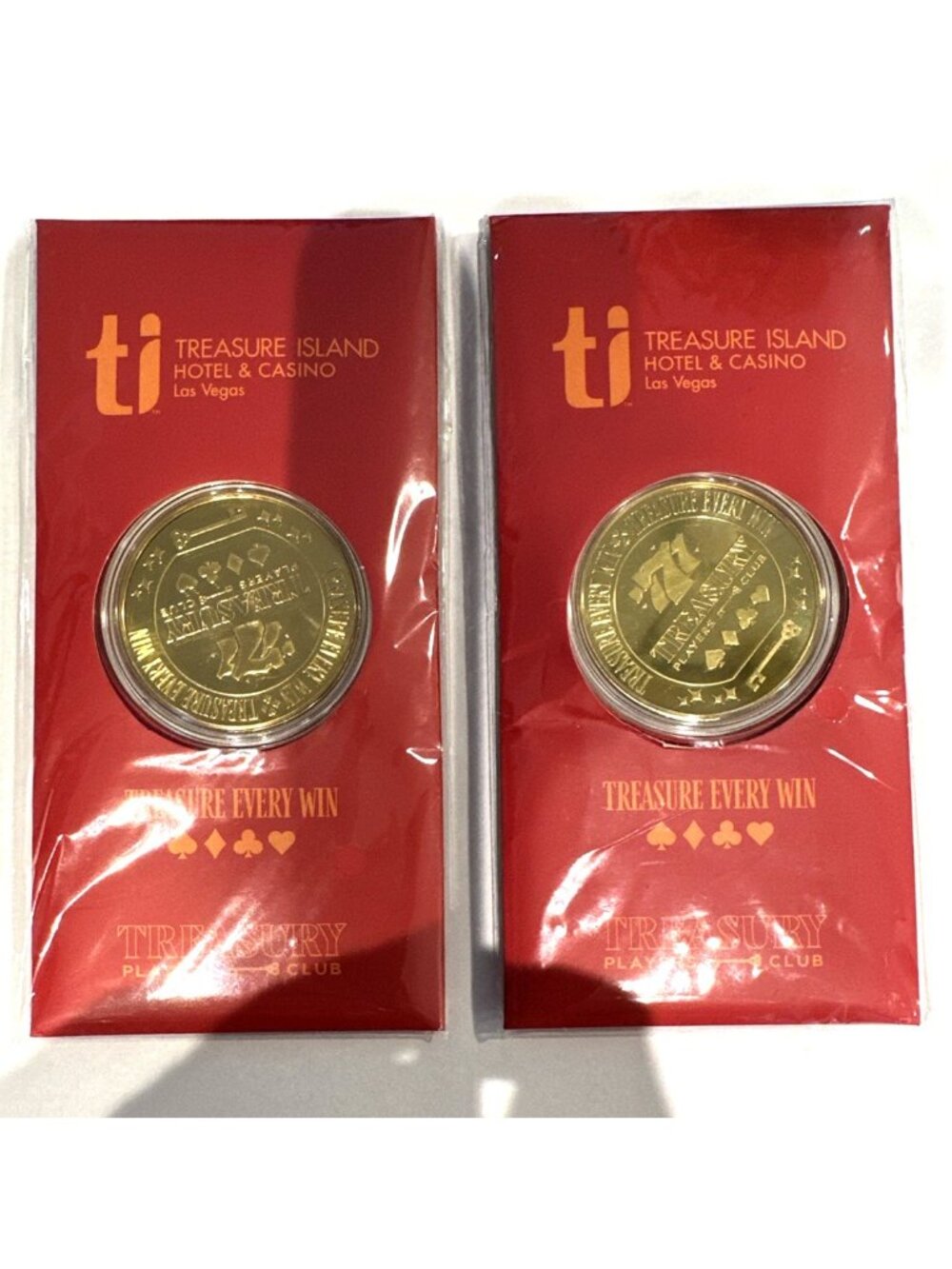 2 Treasure Island Hotel And Casino Las Vegas Players Club Gold Colored Coins NEW